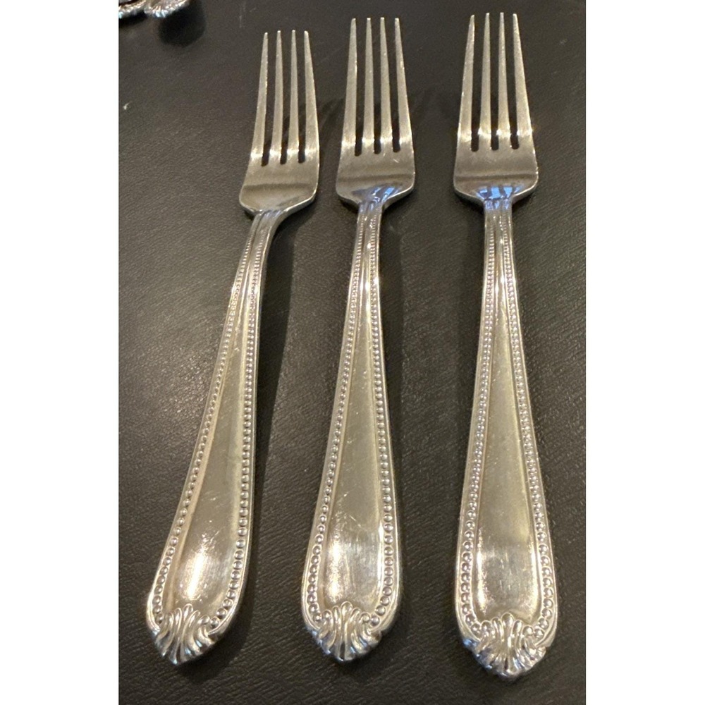Lenox Bead Plume Glossy Dinner Fork Forks Set Of 3 Stainless Flatware